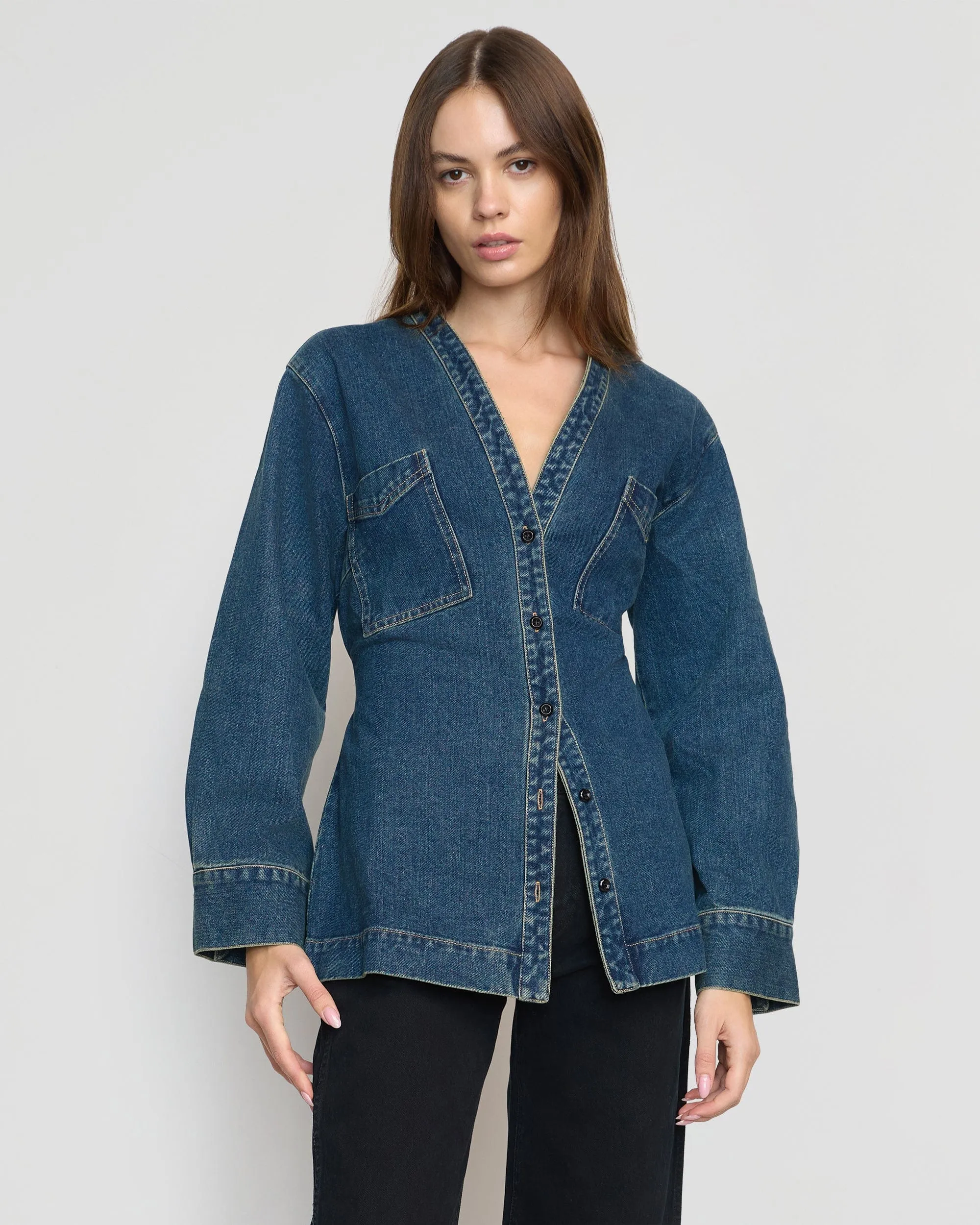 Emmett Structured-Sleeve Denim Jacket