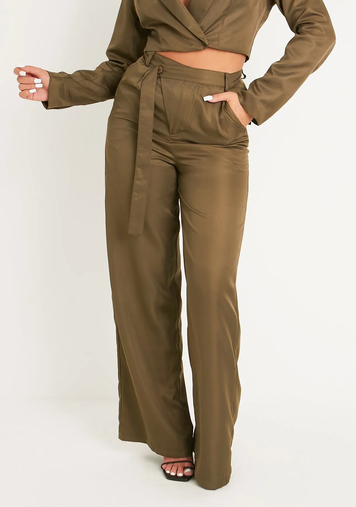 Farrah Khaki Tailored Belted Trousers