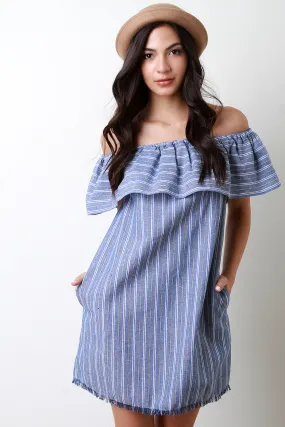 Frayed Off The Shoulder Shift Dress