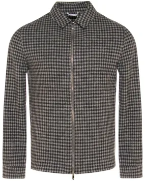 Grey Check Wool and Cotton Zip Front Jacket