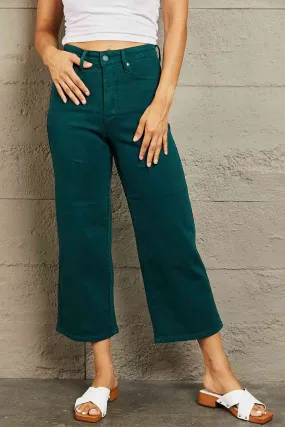 Hailey Full Size Tummy Control High Waisted Cropped Wide Leg Jeans