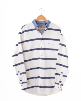 Halifax Outfitters White Striped Denim Button Up