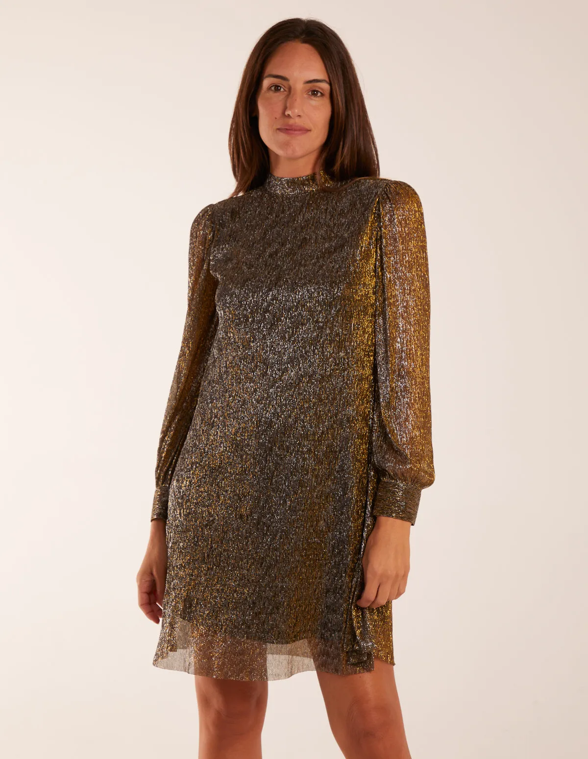 High Neck Shift Metallic Dress