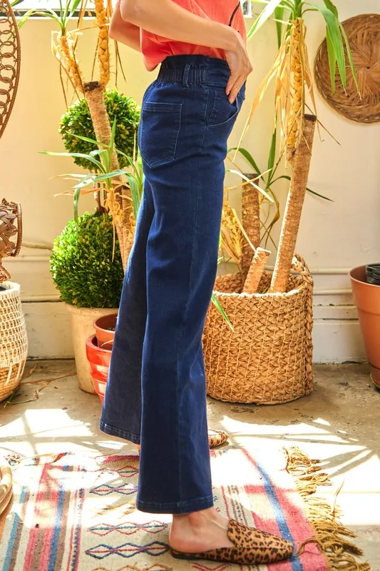 High Waisted Button Wide Leg Jeans