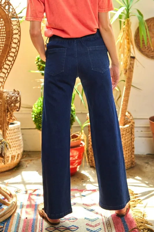 High Waisted Button Wide Leg Jeans