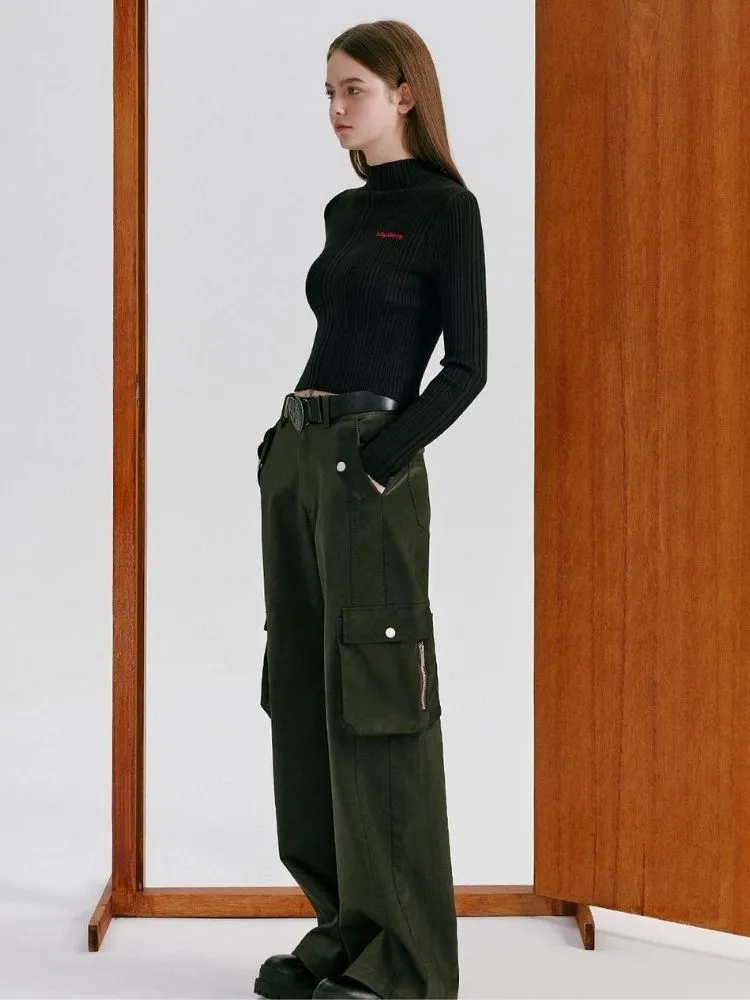 High-waisted straight cargo pants【s0000003466】