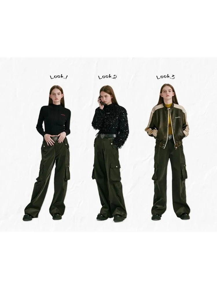 High-waisted straight cargo pants【s0000003466】