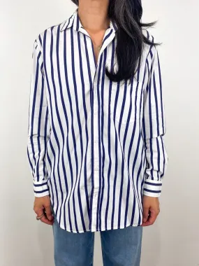 Joedy Boyfriend Button-Up Shirt in Wide Navy Stripe