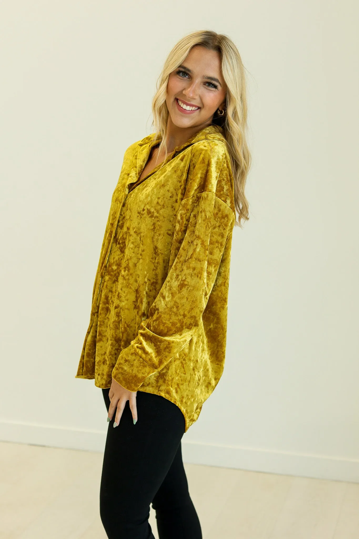 Kathryn Classic Button-Up, Mustard Velvet