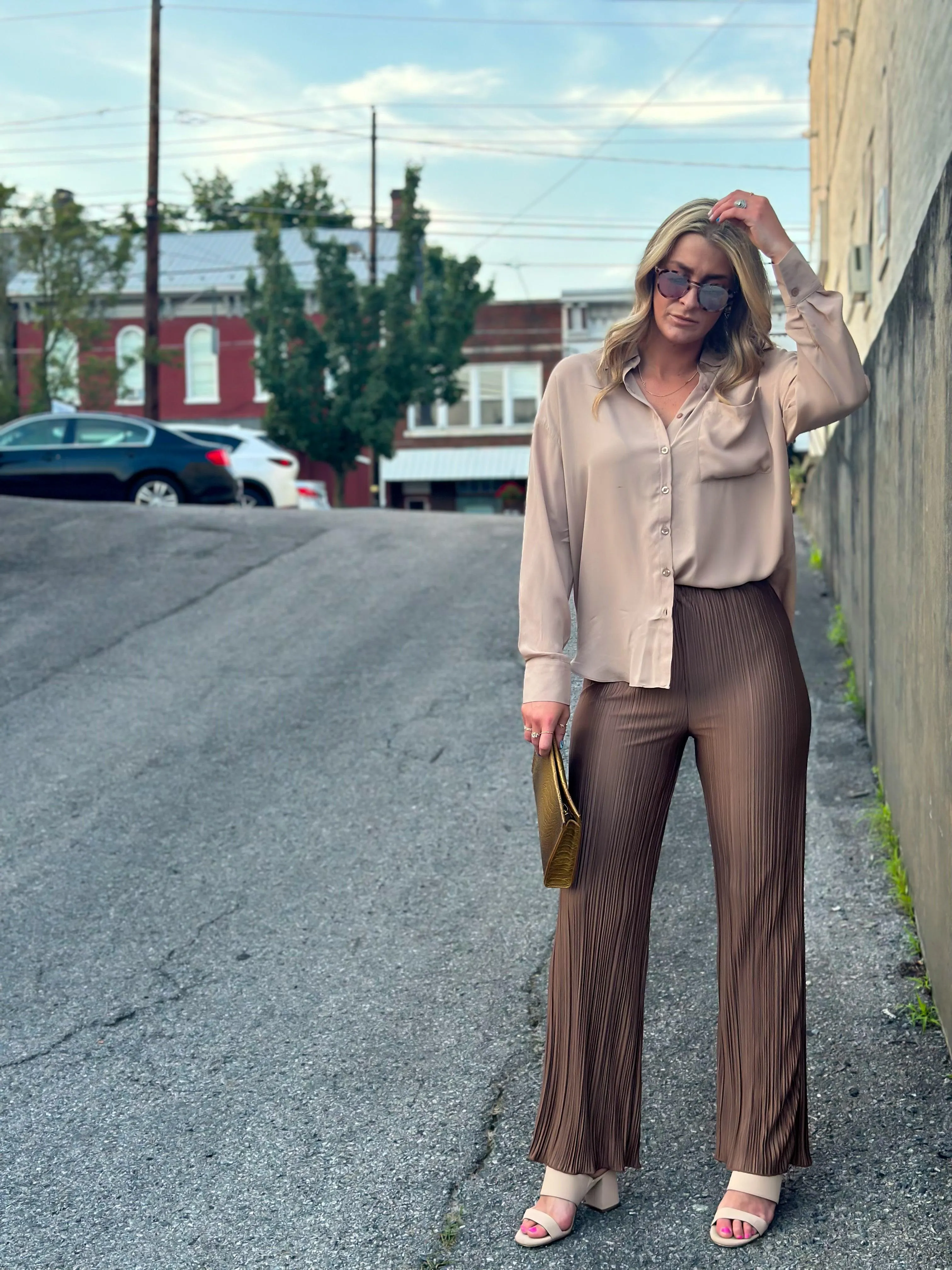 Khaki Classic Lightweight Button Up Blouse Top