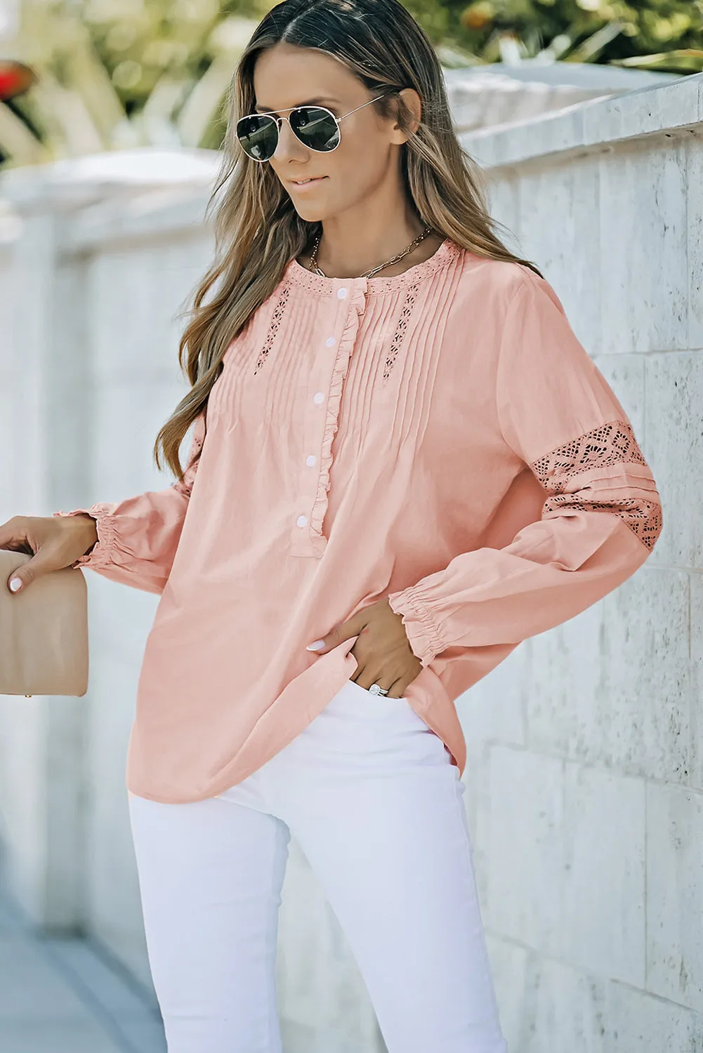 Lace Crochet Button-up Long Sleeve Shirt