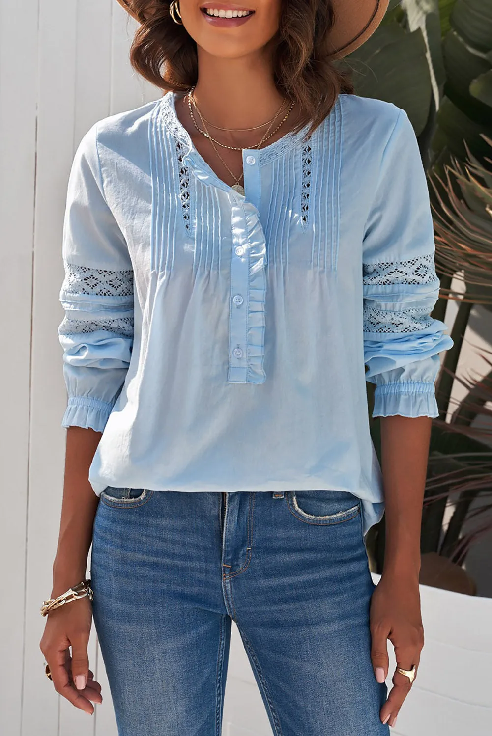 Lace Crochet Button-up Long Sleeve Shirt