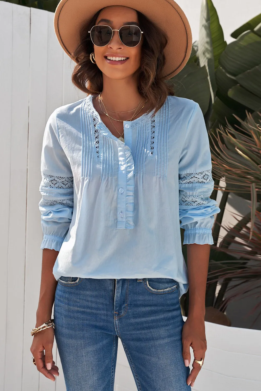 Lace Crochet Button-up Long Sleeve Shirt