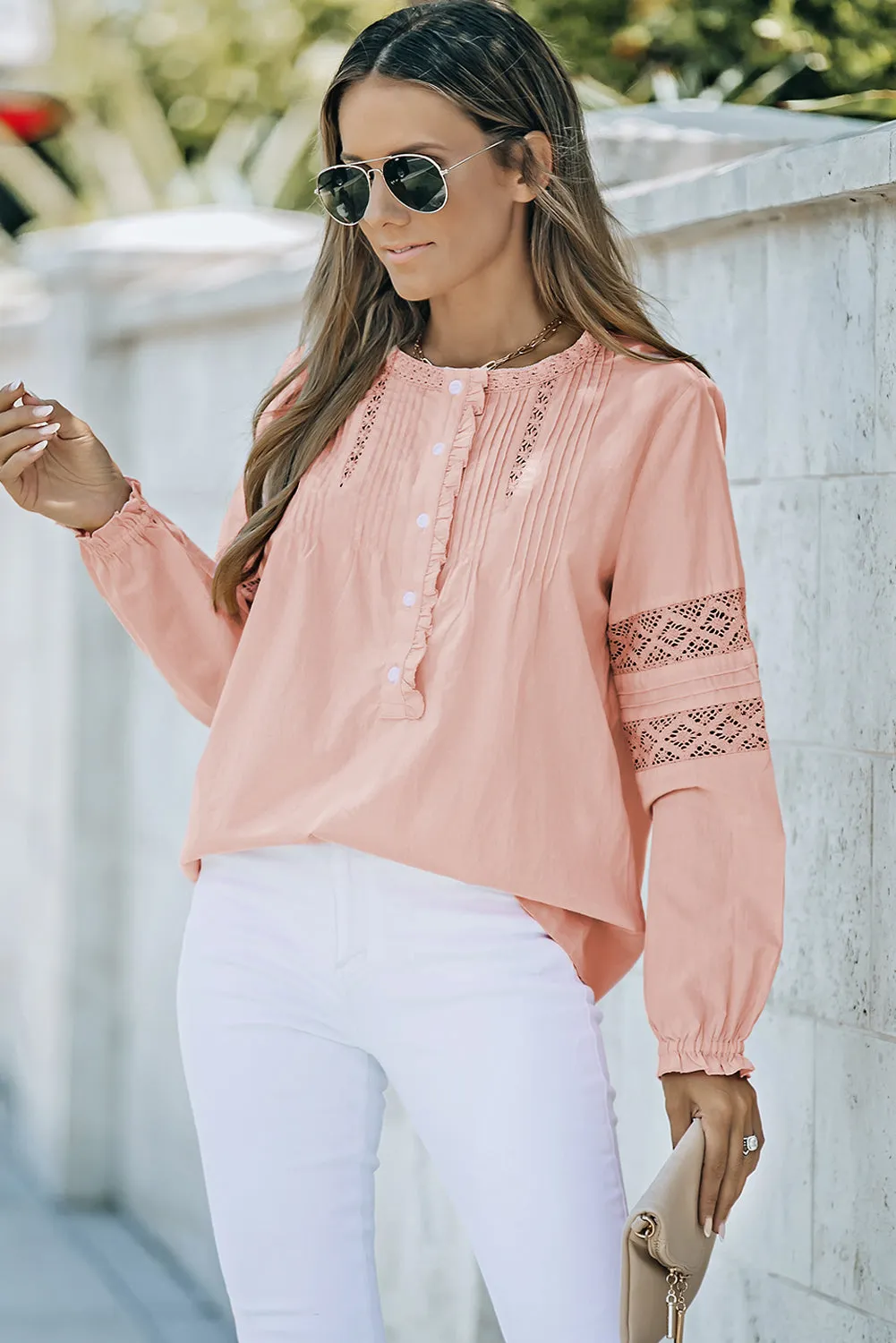 Lace Crochet Button-up Long Sleeve Shirt