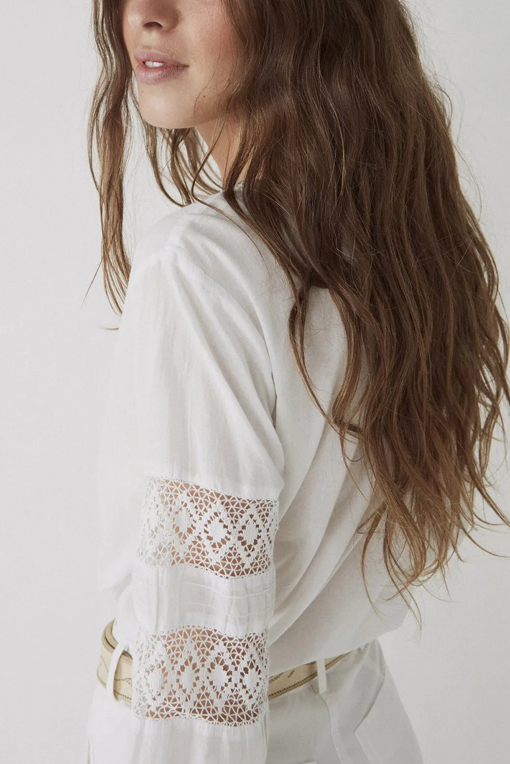 Lace Crochet Button-up Long Sleeve Shirt