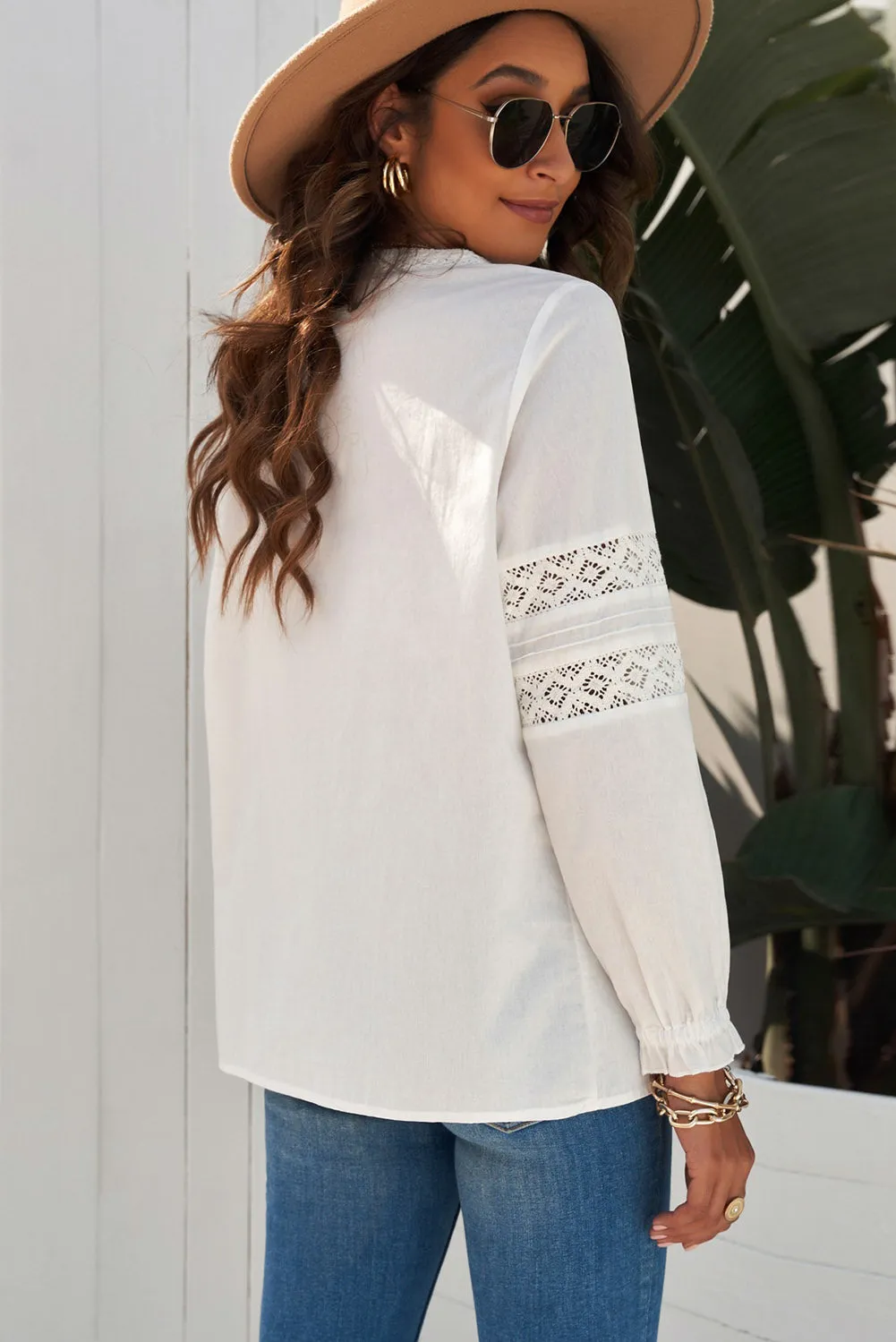 Lace Crochet Button-up Long Sleeve Shirt