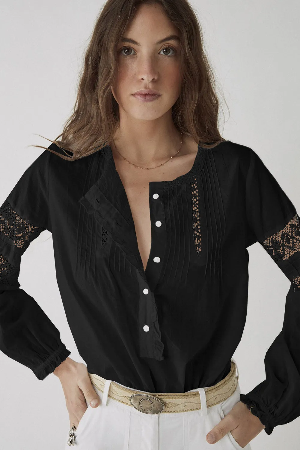 Lace Crochet Button-up Long Sleeve Shirt