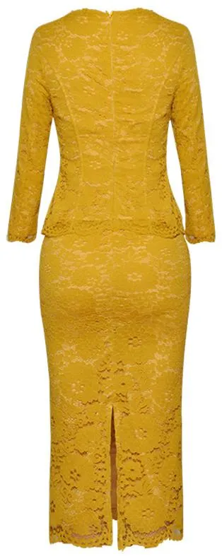 Lace Midi Pencil Dress, Yellow