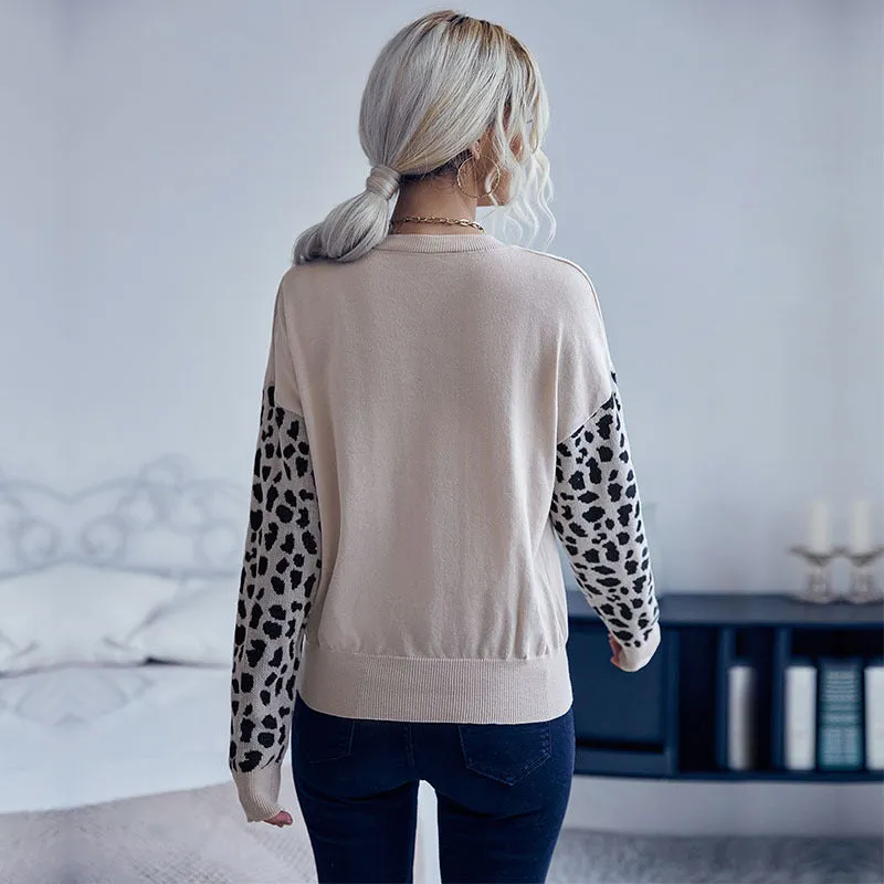 Leopard Wholesale Sweaters V Neck Fashion Wholesale Knit Sweaters