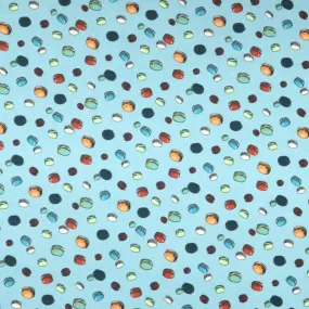 Light Blue Background with Macarons Print Stretch Printed Satin Silk Fabric