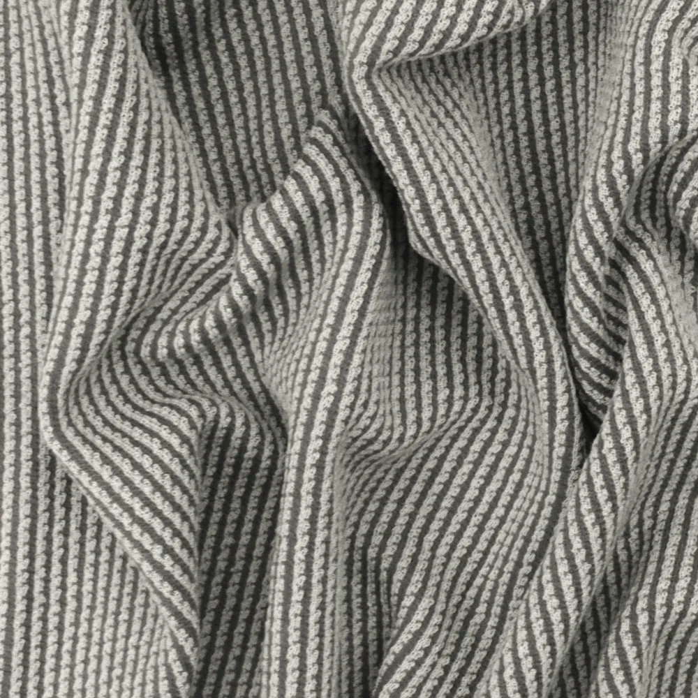 Light Gray-Gray Stripe Textured Wool Cotton Double Knit Fabric