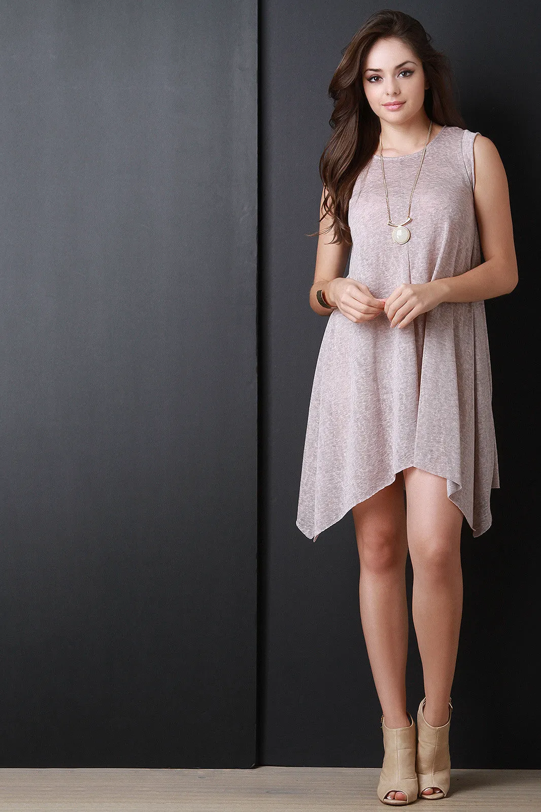 Loose Knit Asymmetrical Hem Shift Dress