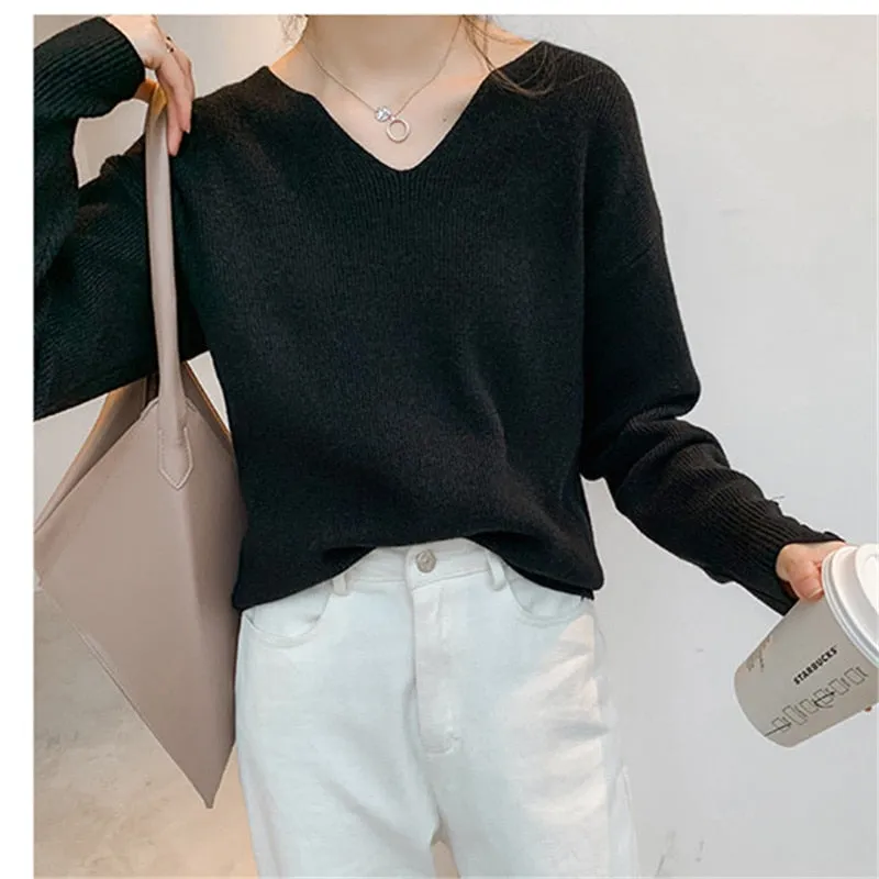 Loose Knit V-Neck Sweater for Women in Casual Style