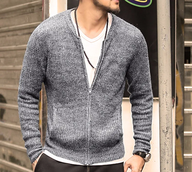 Men's Cotton Casual Zipped Cardigan Sweater