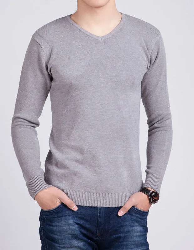 Men's Solid Color Wool & Cashmere V-Neck Pullover