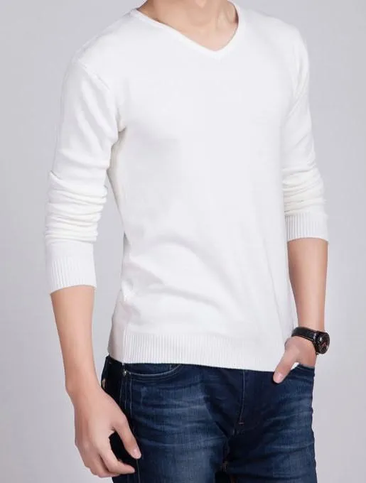 Men's Solid Color Wool & Cashmere V-Neck Pullover