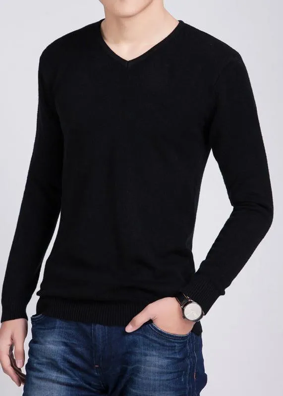 Men's Solid Color Wool & Cashmere V-Neck Pullover