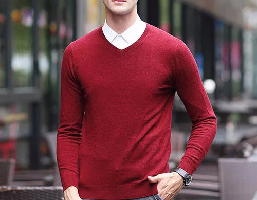 Men's Wool High-Grade V-Neck Pullover