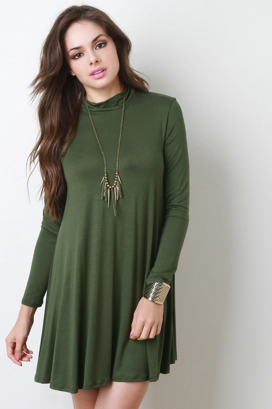 Mock Neck Long Sleeve Shift Dress