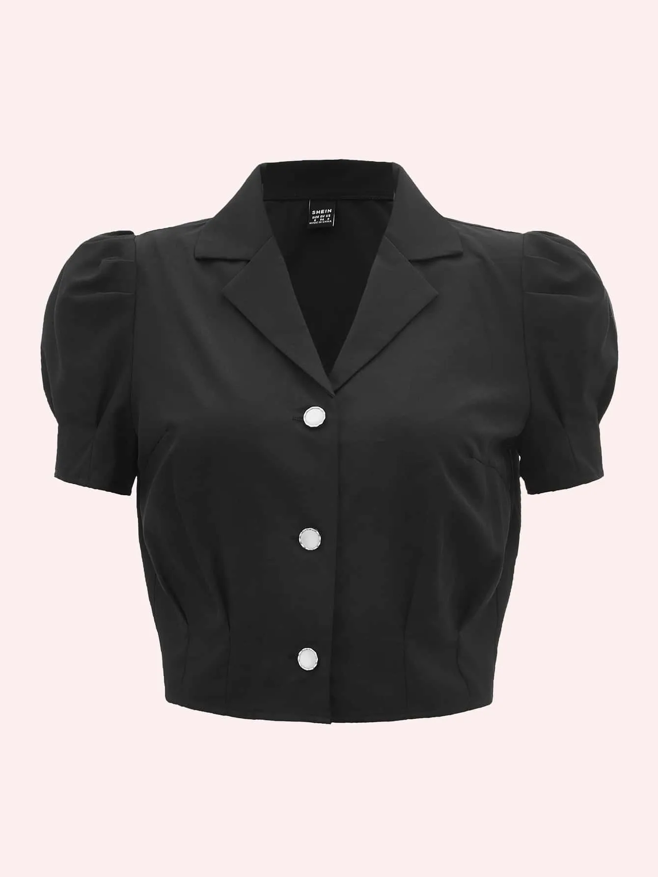 MOD Lapel Collar Puff Sleeve Button Up Blouse