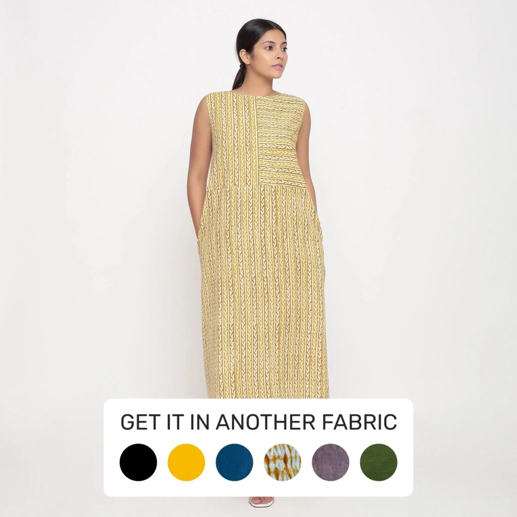 Mustard Block Print Cotton Shift Maxi Dress