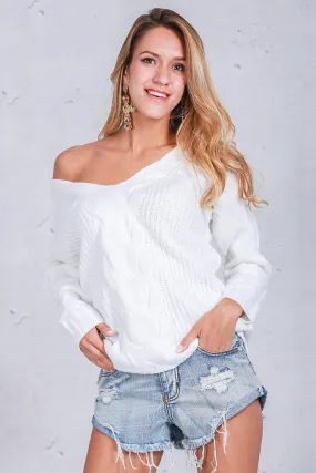 Off Shoulder V-Neck Sweater