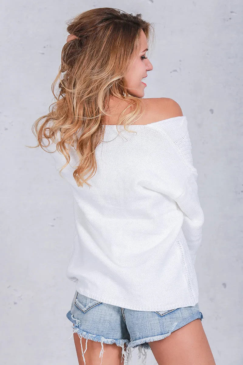 Off Shoulder V-Neck Sweater