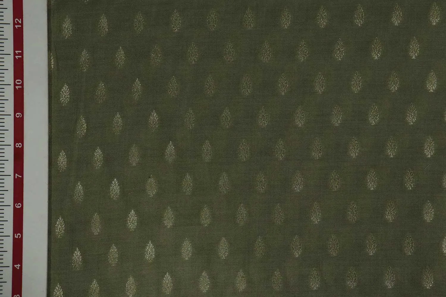 Olive Green Motifs Cotton Silk Zari Buta Jacquard Fabric