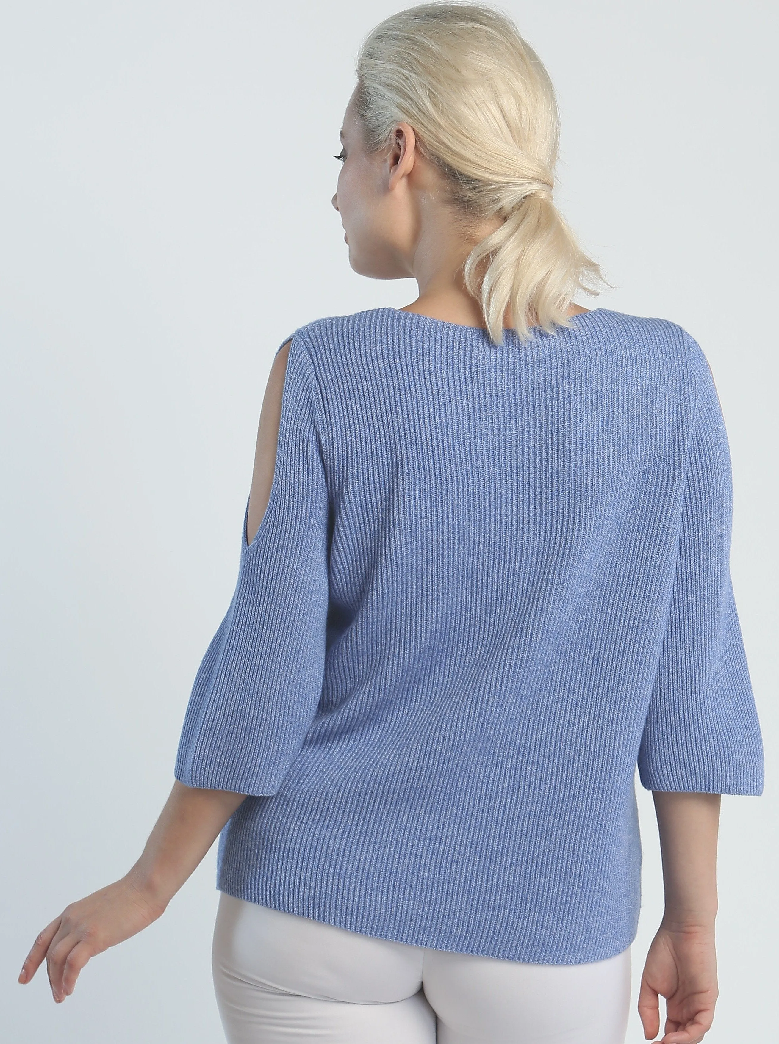 Open Shoulder V-Neck Pullover