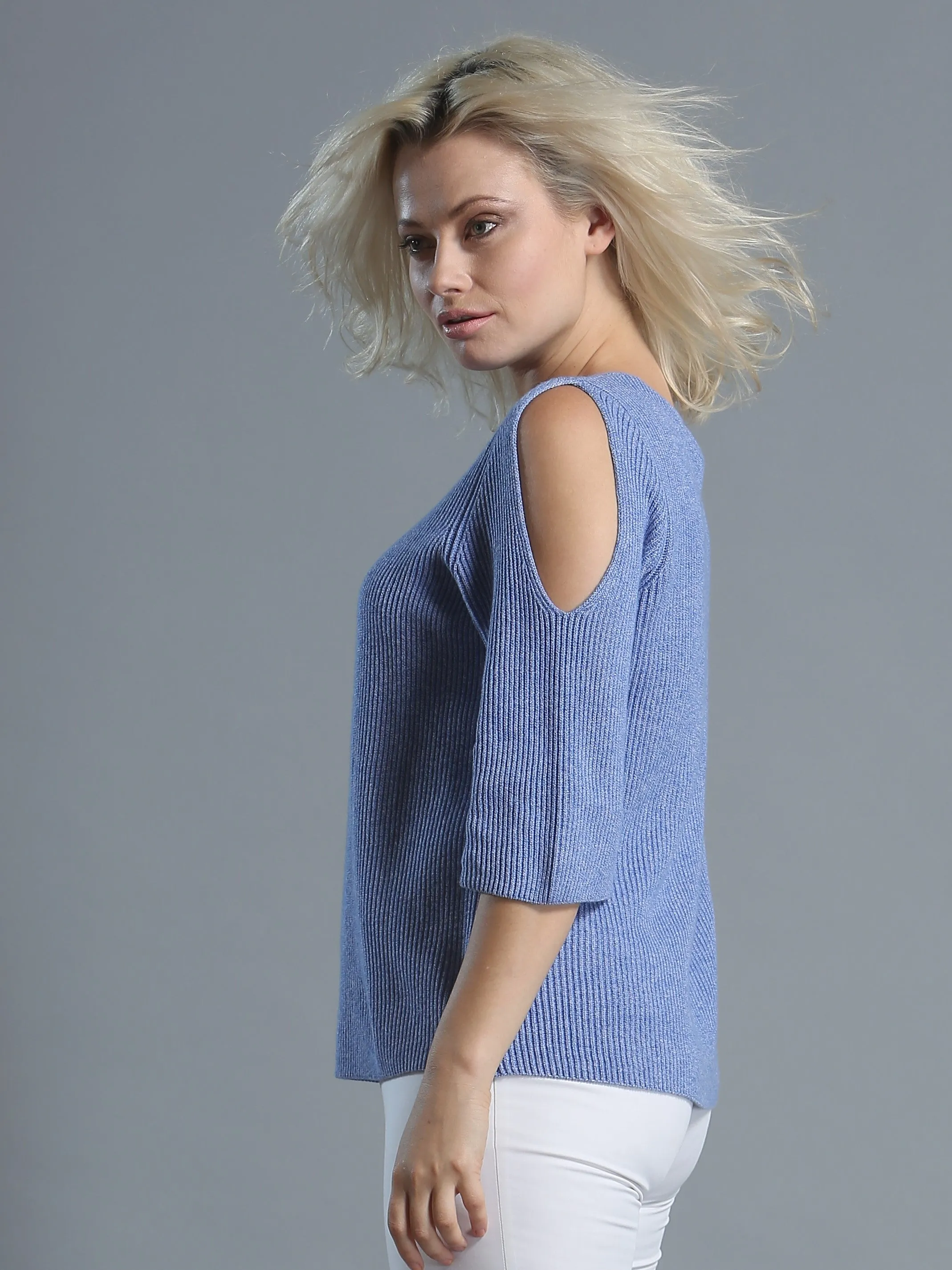 Open Shoulder V-Neck Pullover