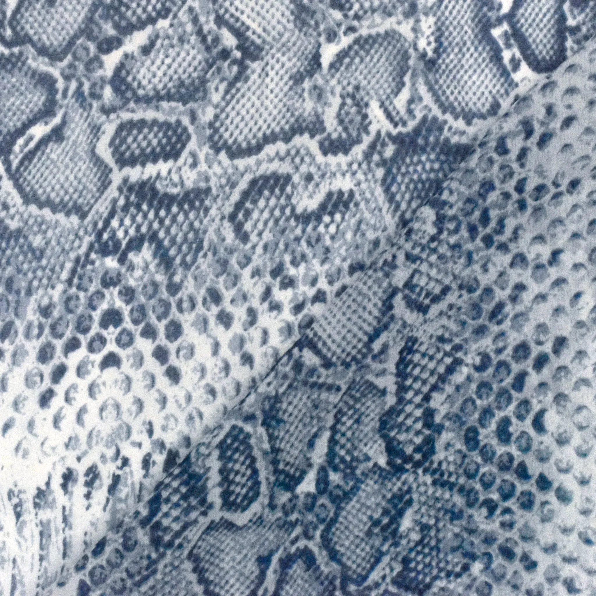 Pacific Blue-Ivory Snake Skin Printed Silk Chiffon Fabric