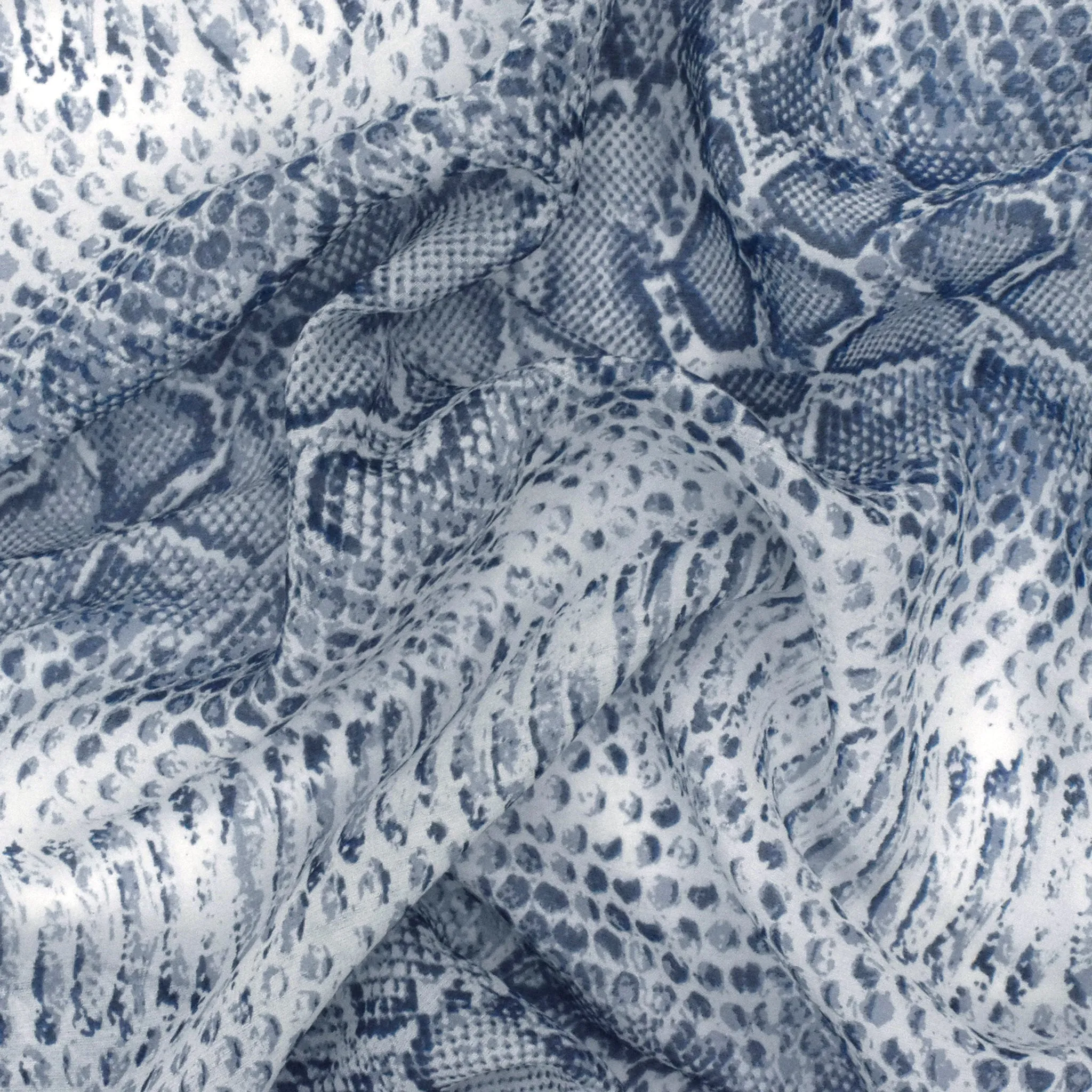 Pacific Blue-Ivory Snake Skin Printed Silk Chiffon Fabric