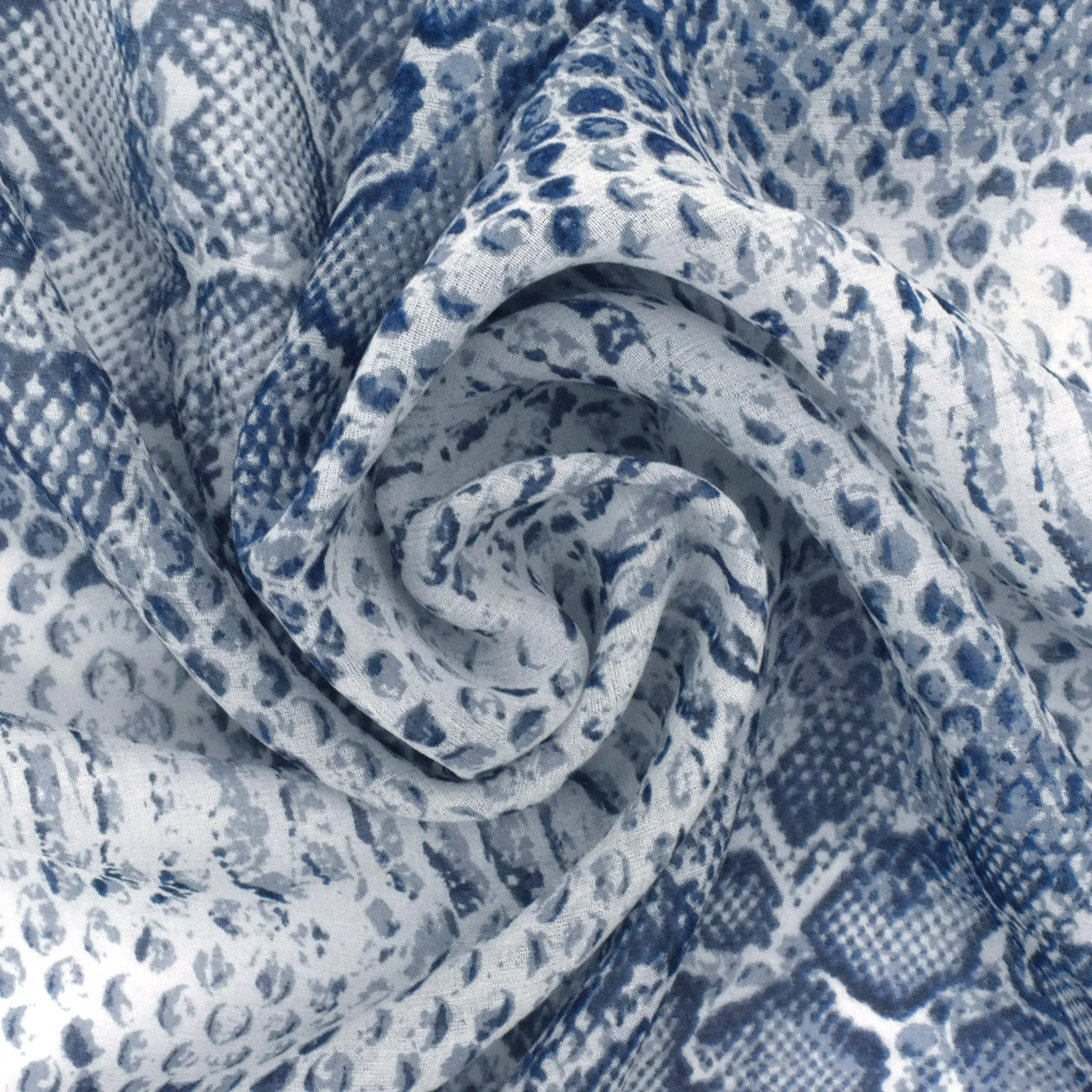 Pacific Blue-Ivory Snake Skin Printed Silk Chiffon Fabric