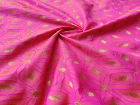 Pink Orange Golden Dual Shade Floral Banarasi Silk Fabric