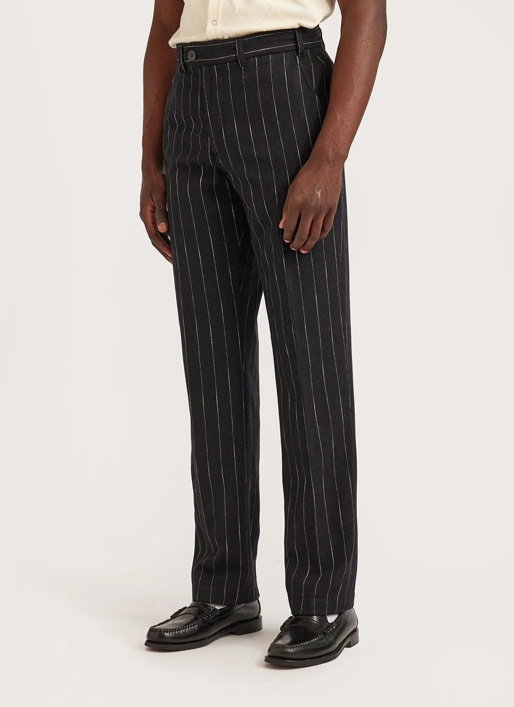 Pinstripe Tailored Trousers | Wool | Black