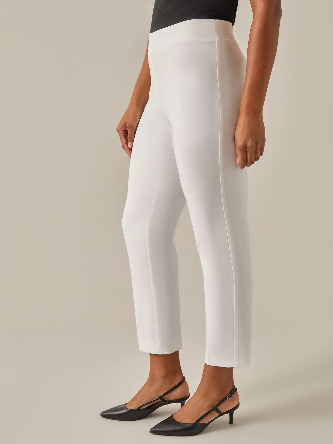 Pull-On Straight Leg Ankle Pants, White