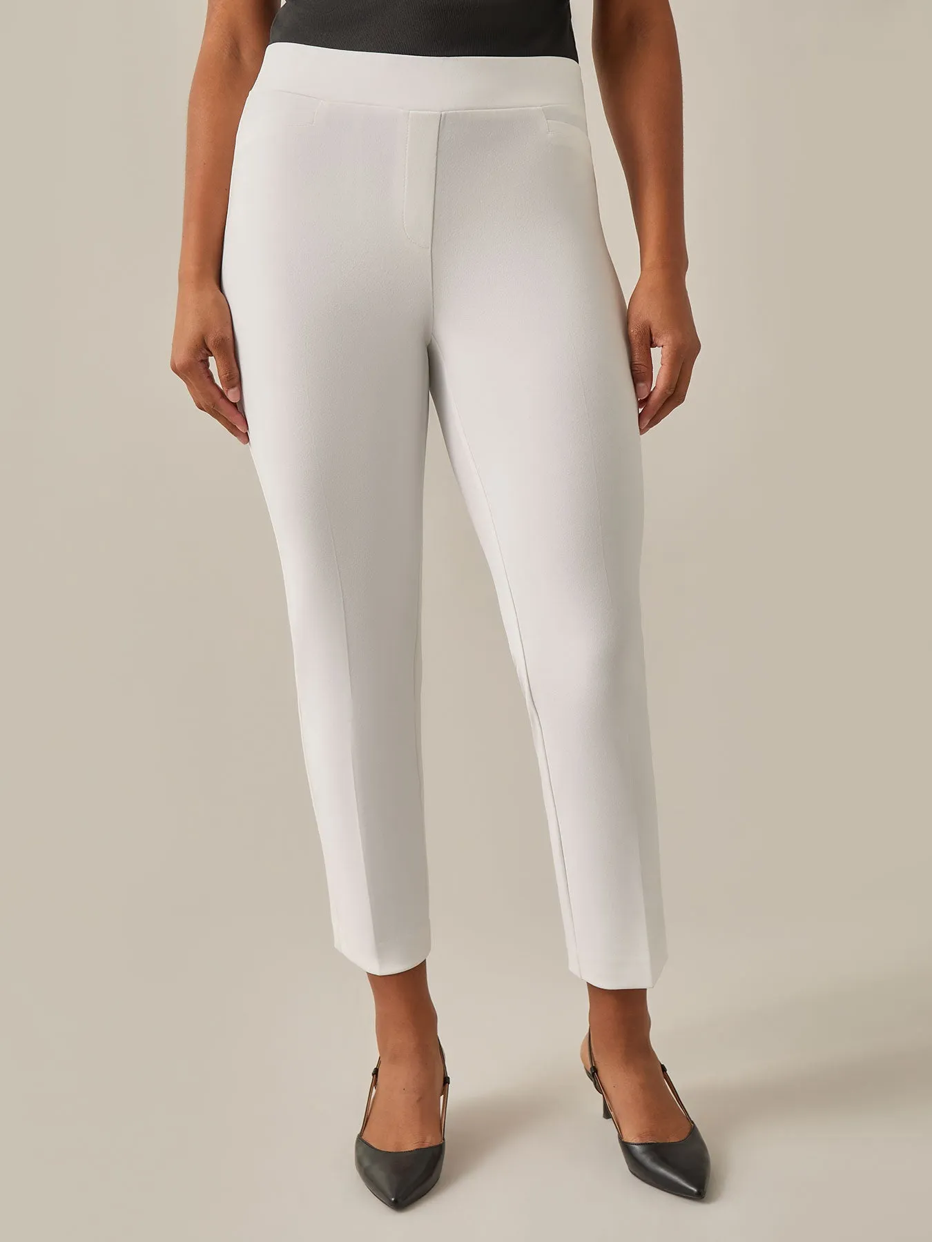 Pull-On Straight Leg Ankle Pants, White