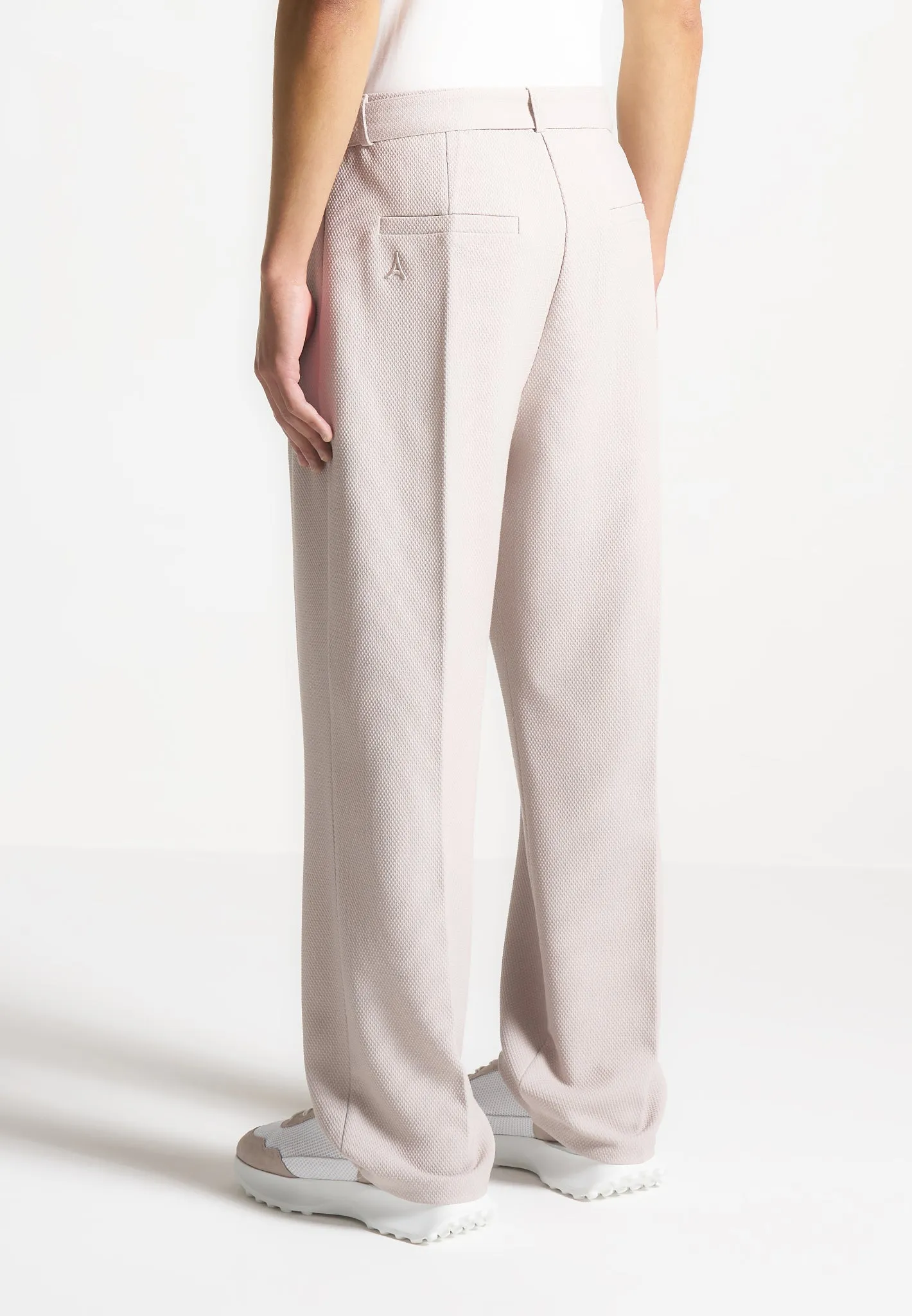 Relaxed Fit Textured Belted Tailored Trousers - Stone