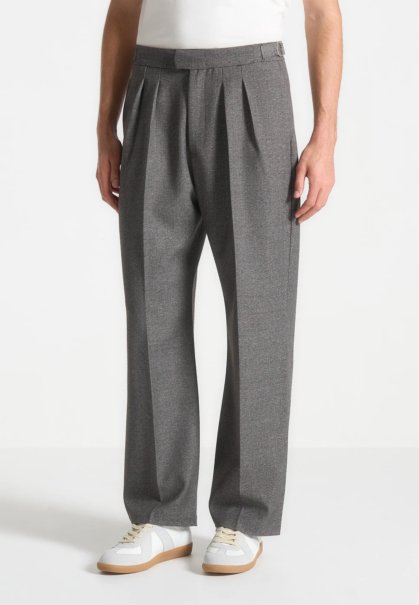 Relaxed Fit Textured Tailored Trousers - Grey