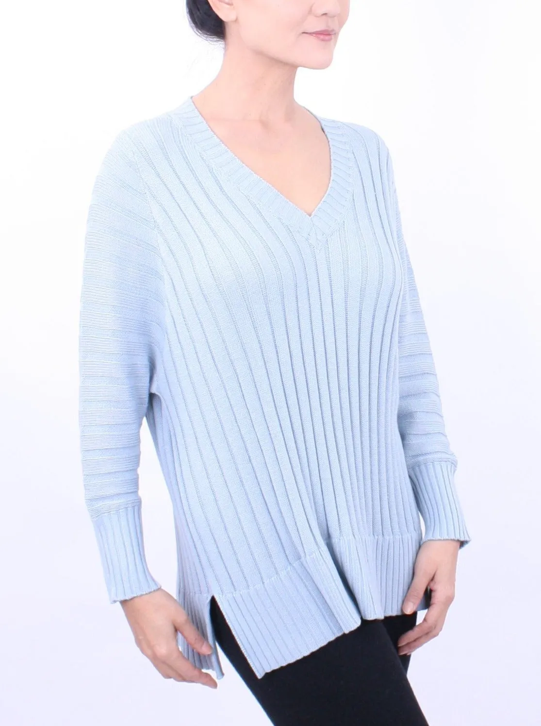 Ribbed V Neck Pullover